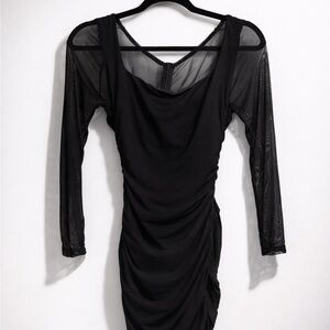 Chic Black Long Sleeve Dress with Mesh Detail